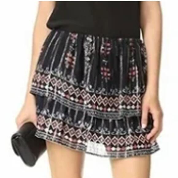 Joie Black Pink White Lyane Tiered Elastic Mini Ruffle Skirt Top Sz L NEW Tags - Picture 1 of 11